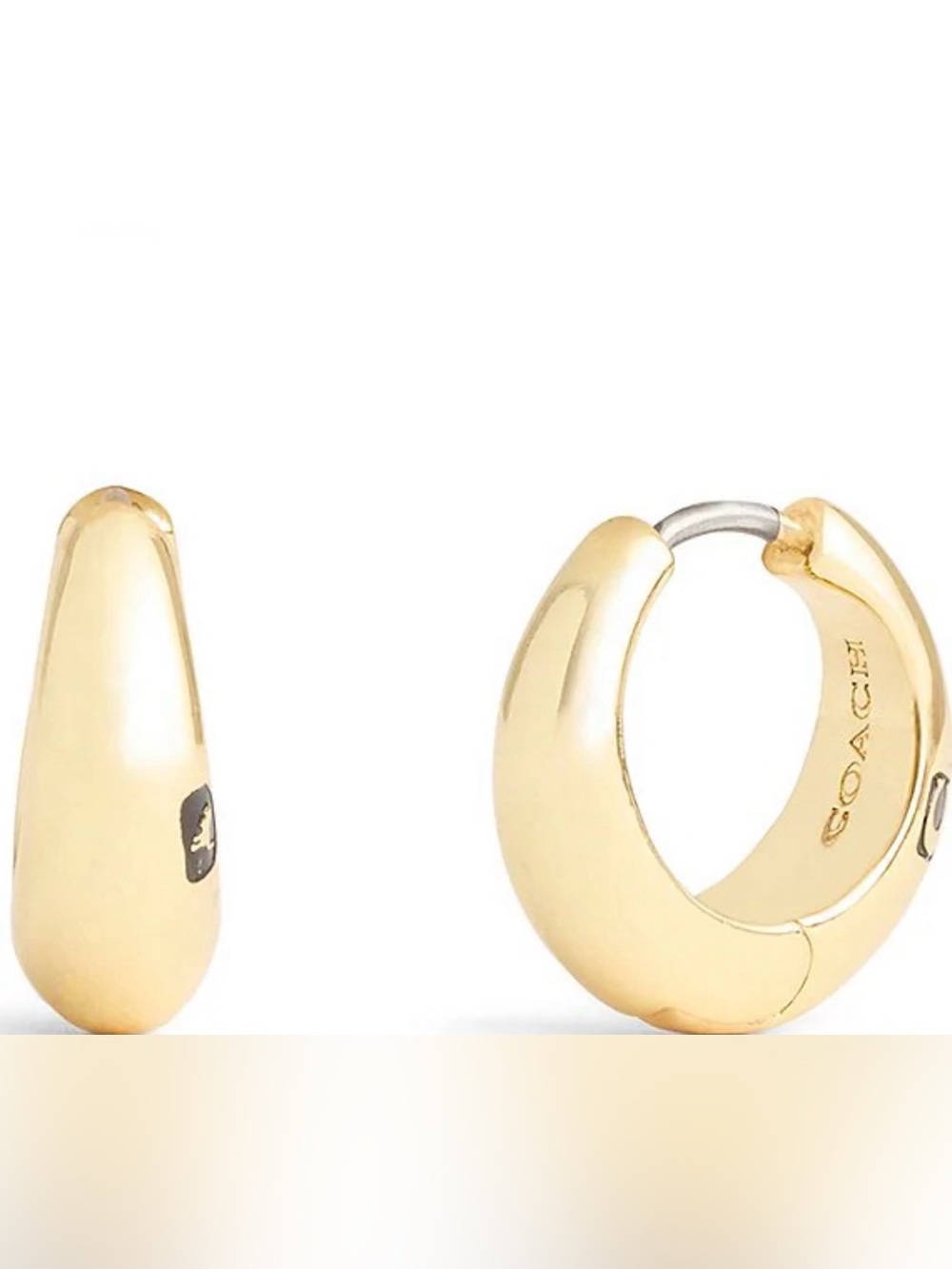 Coach Signature Hallmark Tubular Puffy Huggie Hoop Earrings